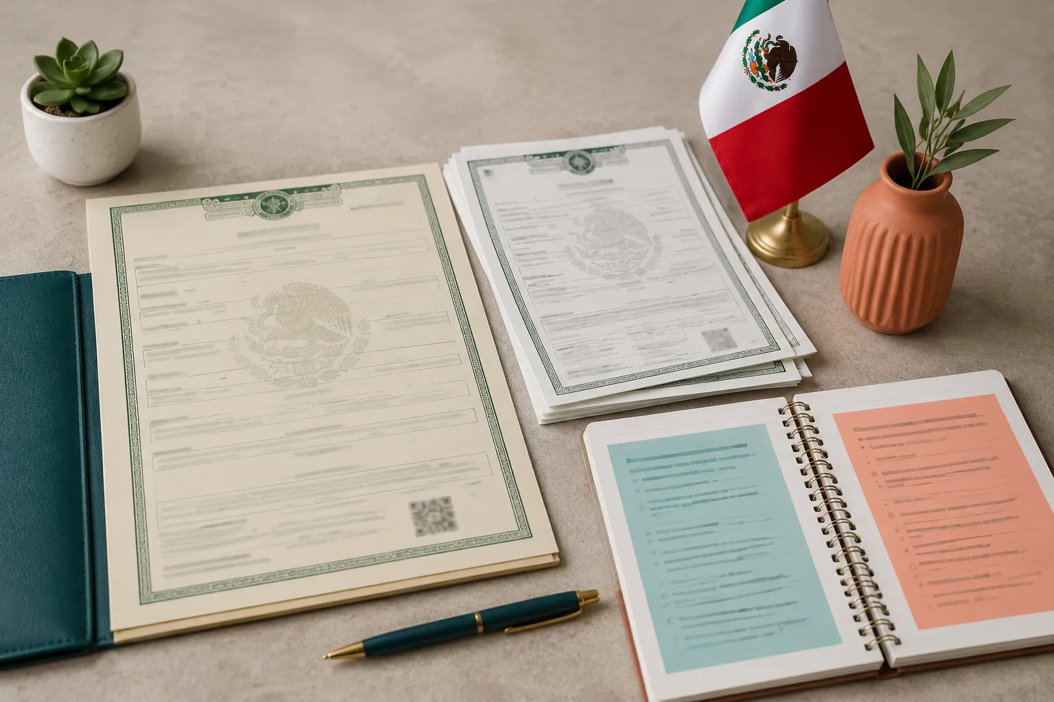 Organized Mexican marriage certificate documents prepared for a U.S. agency contact checklist