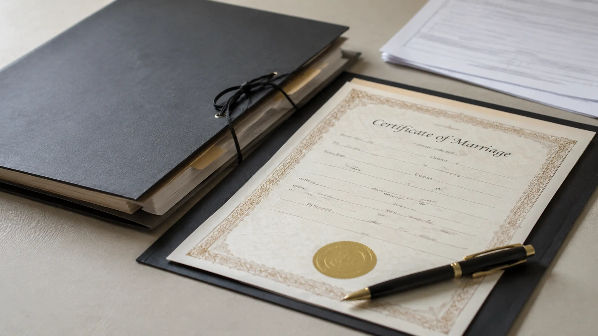 Marriage record filing documents arranged for jurisdiction planning