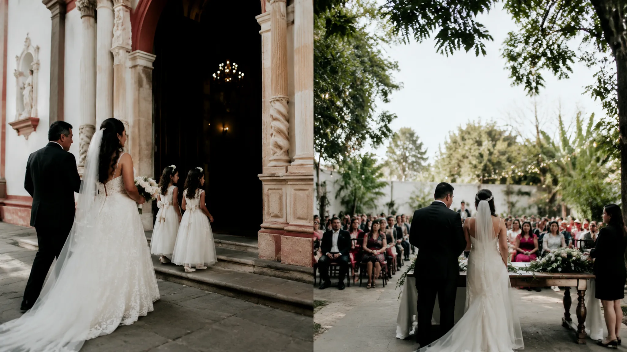 Two ceremony locations connected by a practical wedding timeline