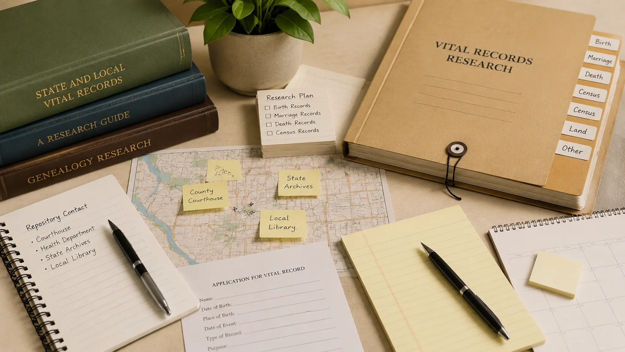 State and local vital records offices compared in a document planning workspace